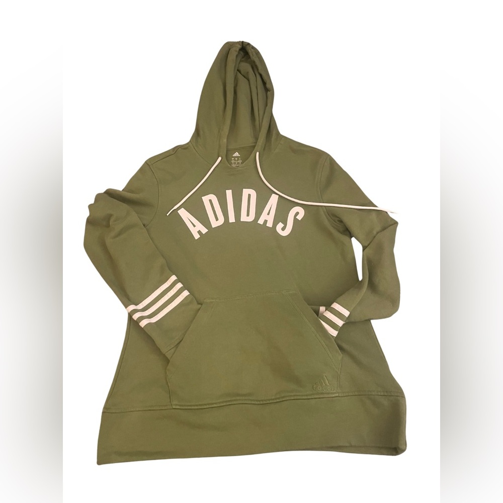 Adidas Khaki Green Hoodie with White Stripes